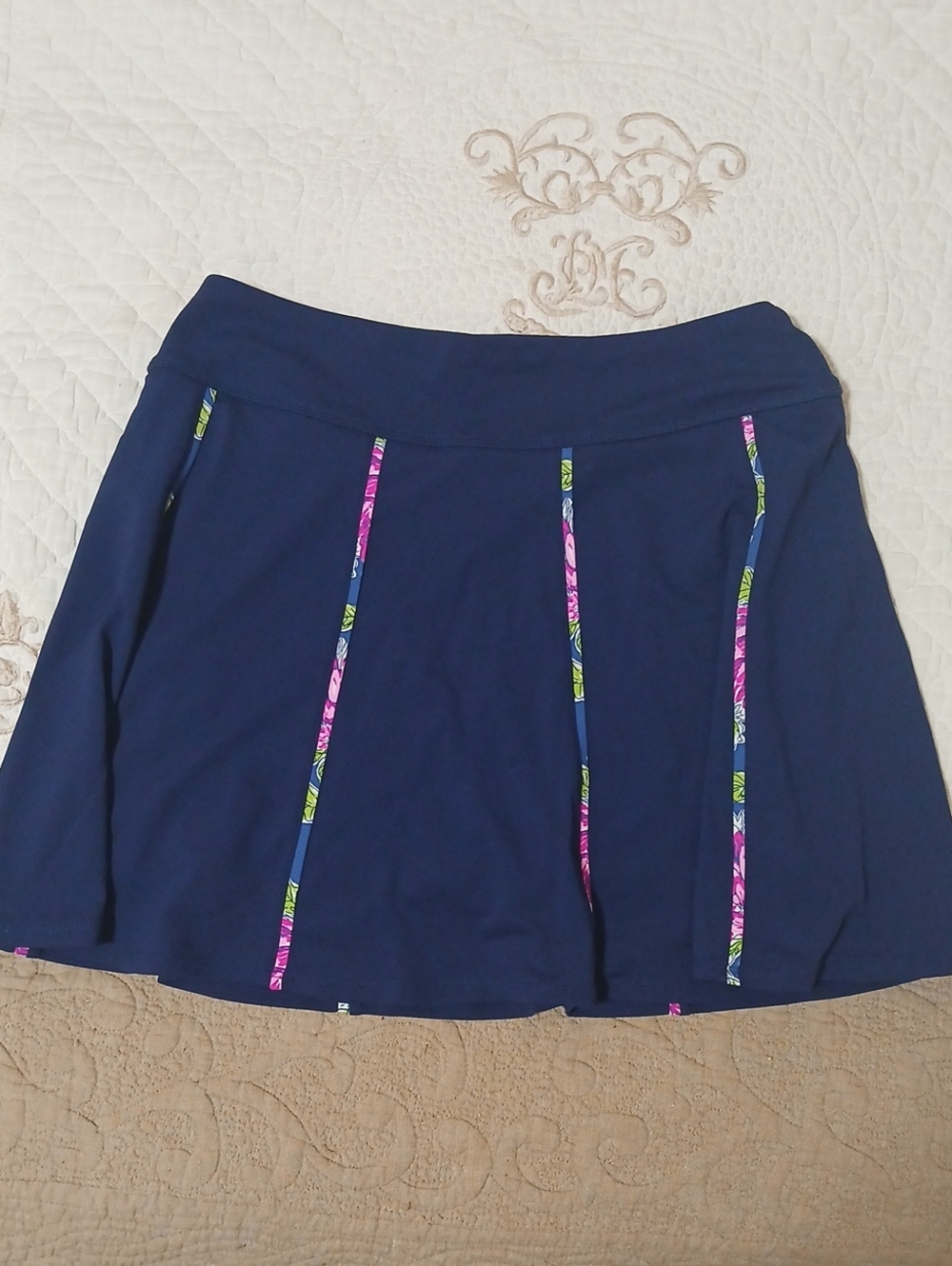 NWOT Lilly Pulitzer Navy Skater Skort with Pink & Green Trim Panels